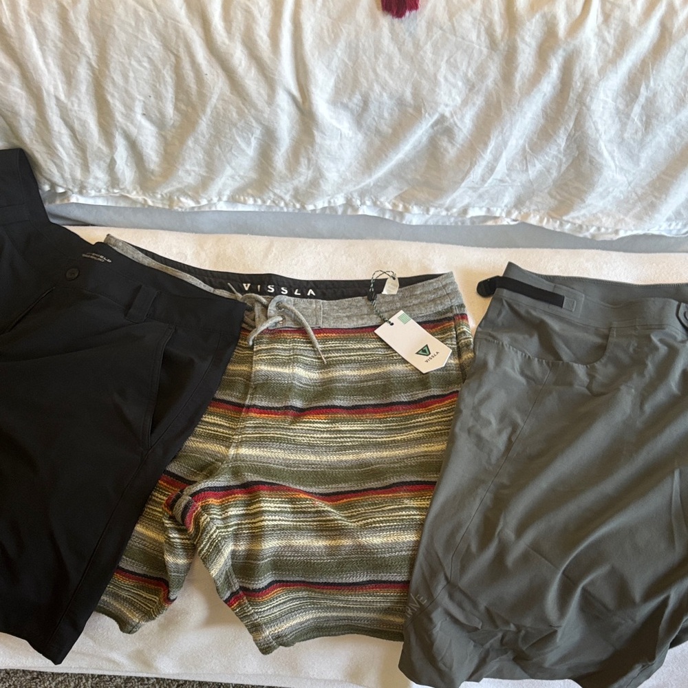 VISSLA Multicolor Striped Athletic Shorts, Columbia, and Stoic board shorts